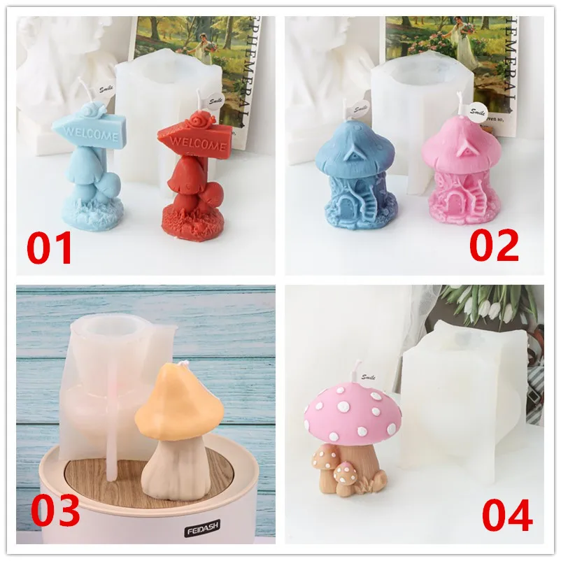 3D Domed Mushroom Shape Silicone Molds Miniature Mushroom House Aromatherapy Wax Soap Mould Welcome Nameplate Guidepost mold