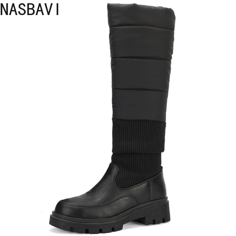 

Warm Fur Women's High Snow Boots Black Brand Plush Winter Mother Shoes Waterproof Casual Wedge Knee High Boot Comfortable