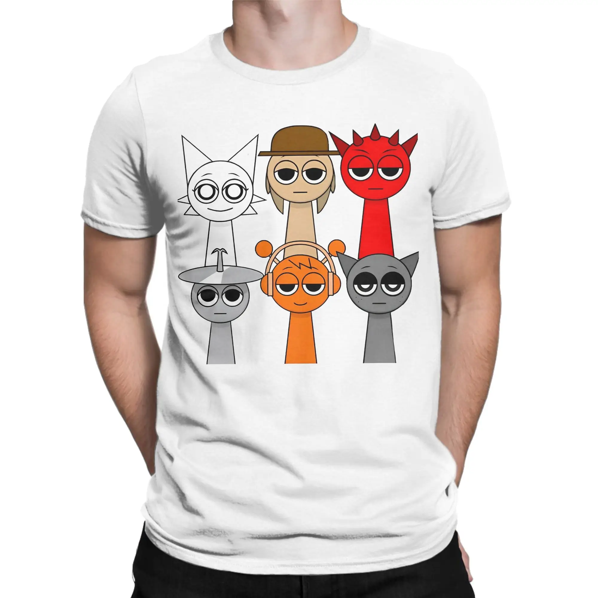 الرجال النساء Sprunki شخصيات ألعاب تي شيرت ملابس قطنية نقية مضحك قصيرة الأكمام س الرقبة تي شيرت حجم كبير تي شيرت #2