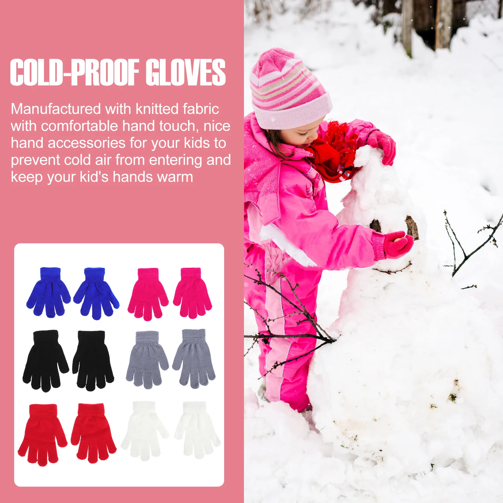 

6Pairs Warm Children Gloves Eco-Friendly Yarn Winter Mitten Stylish Simple Keep Warm Practical Durable Winter Gloves