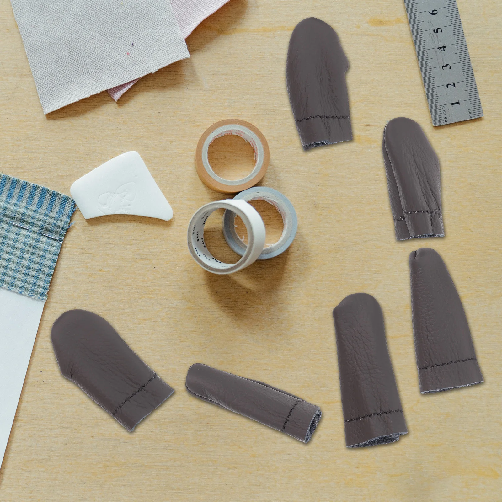 6Pcs Finger Protector for Needle Felting Sewing Craft Thumb Index Cover Thimble Cowhide Heat