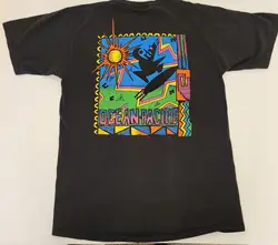 Vintage 90S Y2K Ocean Pacific Tribal Surf Bright Op T Shirt Black