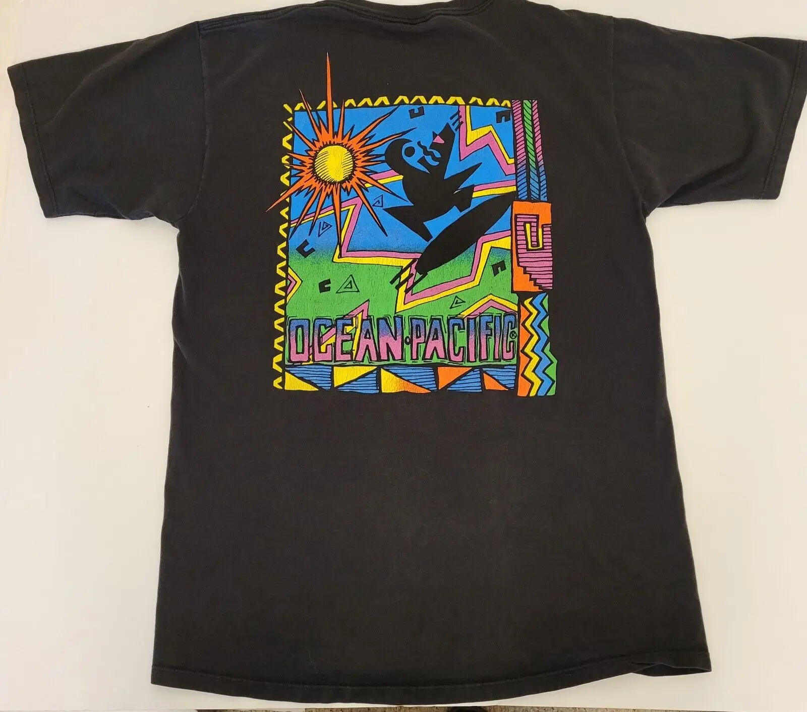 Vintage 90S Y2K Ocean Pacific Tribal Surf Bright Op T Shirt Black