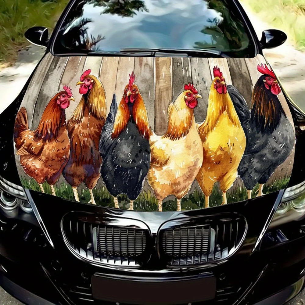 

Vivid Chicken Flock Array Car Hood Wrap Color Vinyl Sticker Truck Graphic Bonnet Auto Accessories Decoration Decal Gift