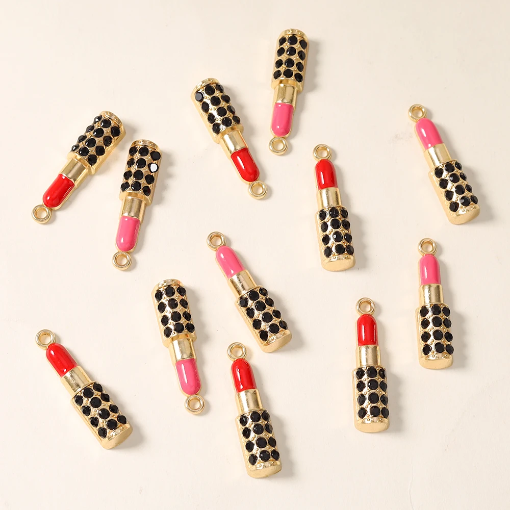 10pcs 7*28mm Sexy Kiss Red Lips Lipstick Charms for Making Cute Earrings Pendant Necklace DIY Jewelry Making Findings