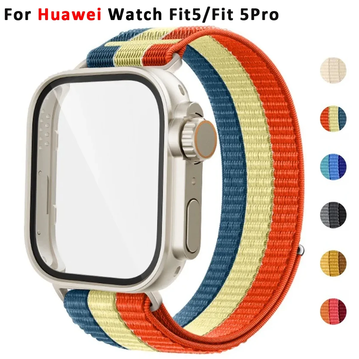 Gewebtes Armband + Hülle für Huawei Watch Fit5Pro 4Pro, atmungsaktives Nylon-Schlaufenband, Armband für Huawei Fit 5 4 3, umwandelbar in Ultra Cover.