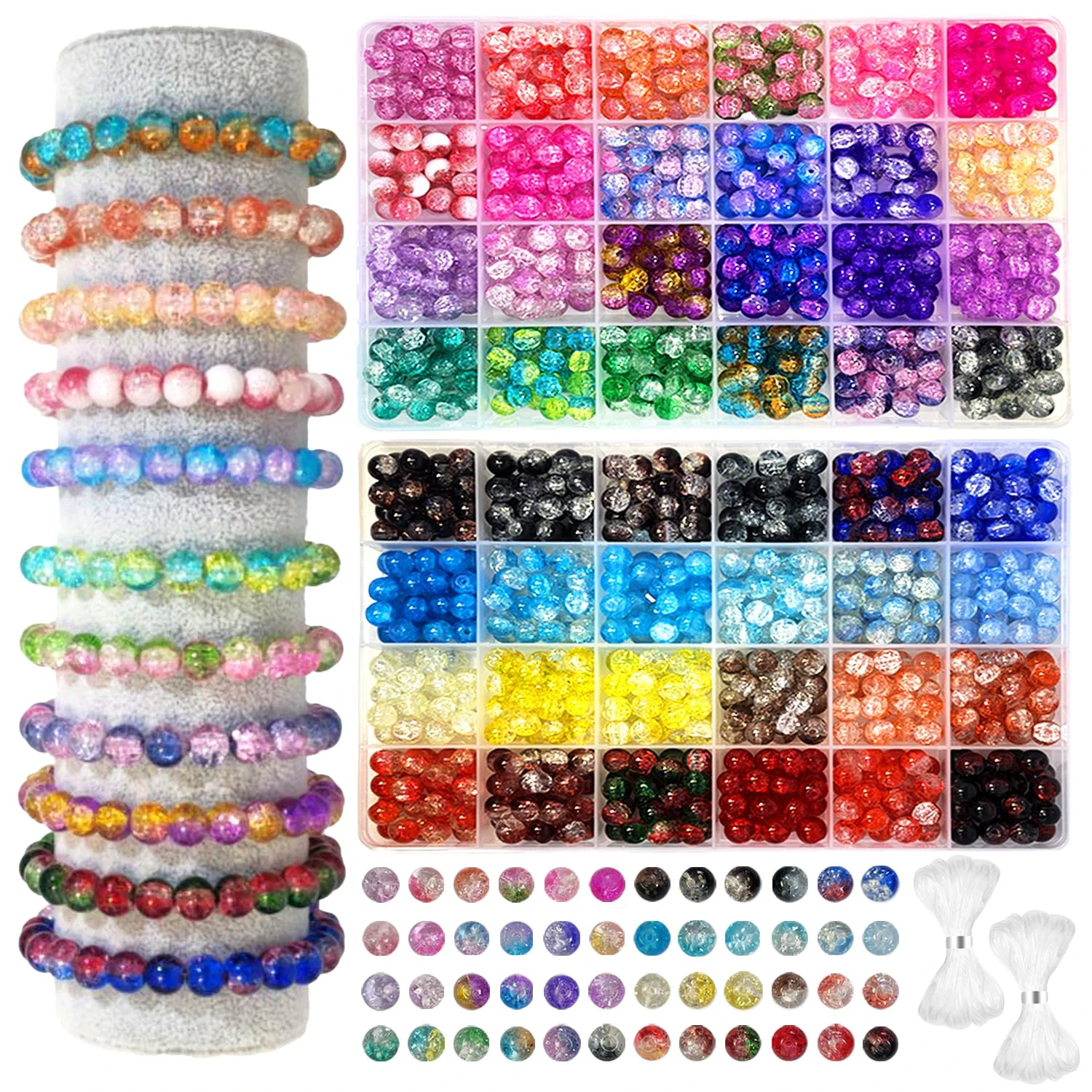 

360/720PCS 8mm Glass Beads - 24/48 Colors Crystal Kit for DIY Jewelry Making, Cataclastic Lineation Set for Beginners