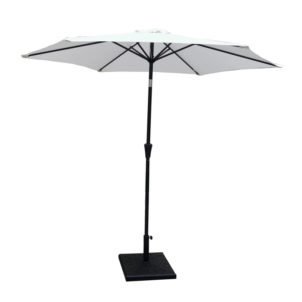 

8.8 feet Outdoor Aluminum Patio Umbrella, Patio Umbrella, Market Umbrella with 42 Pound Square Resin Umbrella Base CreamWhite