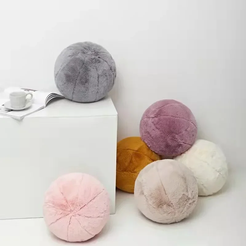 Round Cushion Nordic Ball Shape Stuffed Decorative Pillow for Room Sofa Office Soft Solid Color Cushions Waist Rest Throw Pillow