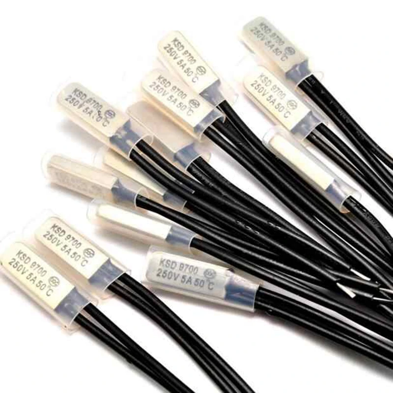 Normally closed KSD9700 metal casing, 30, 40, 50, 90, 150 degree temperature sensing film, 5A 250V temperature control switch