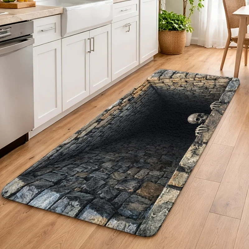 3D Skeleton Well Halloween Runner Rug Kitchen Hallway Corridor Doormat Back Door Front Door Entryway Floor Mat Home Decor
