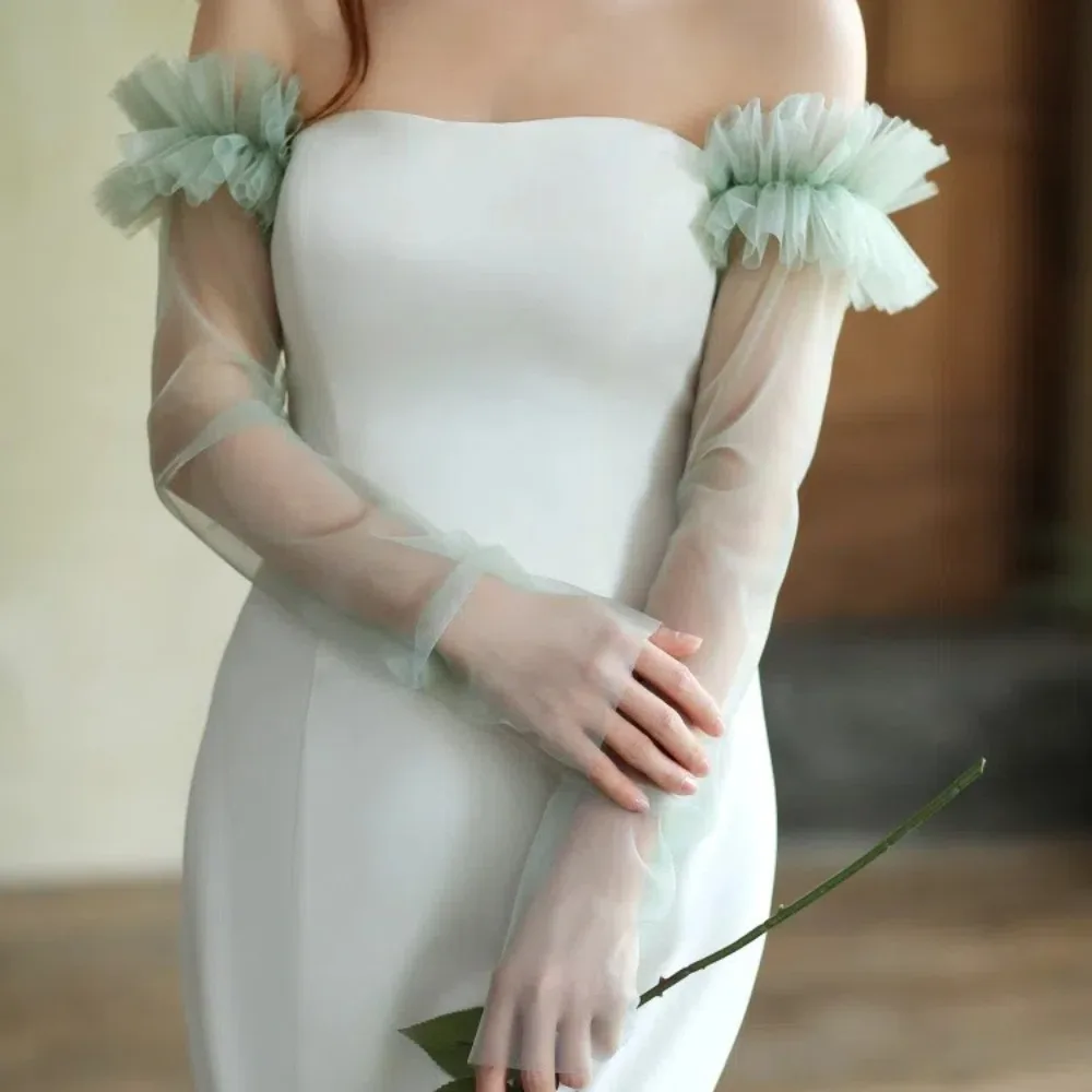 Elegant Long Sleeves Bridal Sleeves Pleated Transparent Arm Covers Removable Multiple Colors Gauze Sleeves Dresses