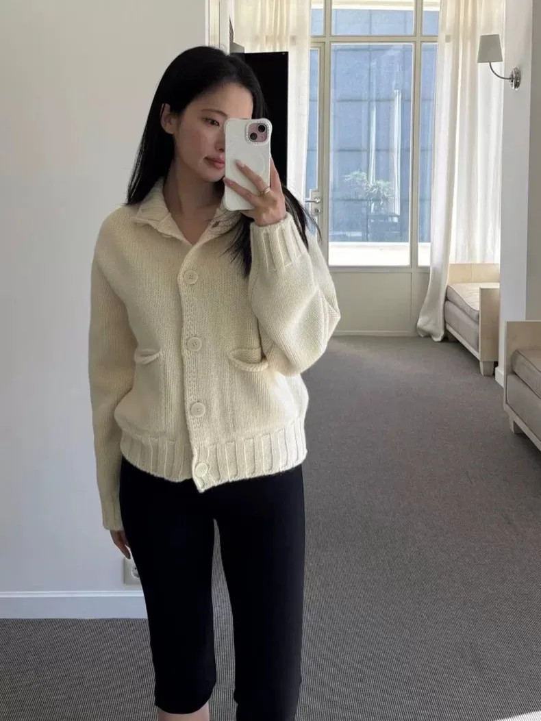 

Soft Cozy Women's Knitted Open Cardigan Dongda Gate Collar Loose Fit Vintage ket Lazy Sle Sweater Jaet Long Sve But...