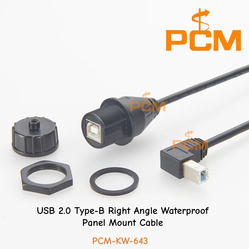 IP67 Waterproof USB 2.0 Type-B Right Angle Panel Mount Cable USB 2.0 Industrial Data Extension High Speed Cable