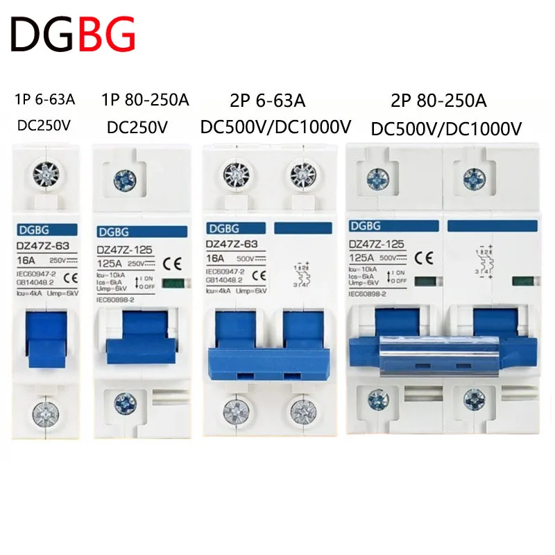 Solar Photovoltaic DC Circuit Breaker Disconnect Switch MCB DC250V 500V 1000V 16A 32A 40A 50A 63A 80A 100A 125A