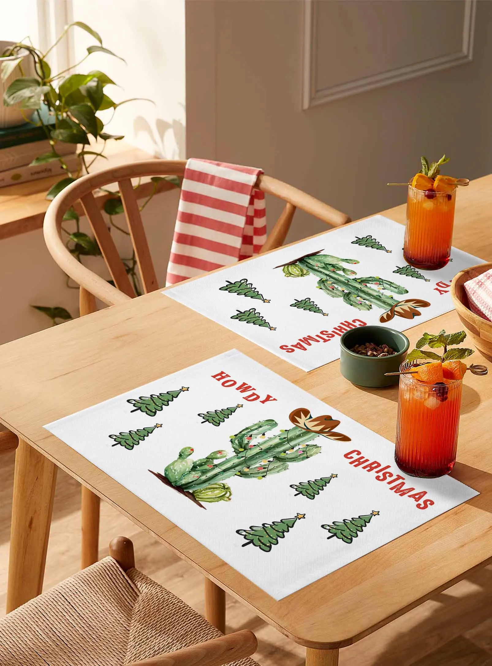 

4/6 Pcs Christmas Western Cowboy Hat Placemat Wedding Party Dining Decor Linen Table Mat Kitchen Accessories
