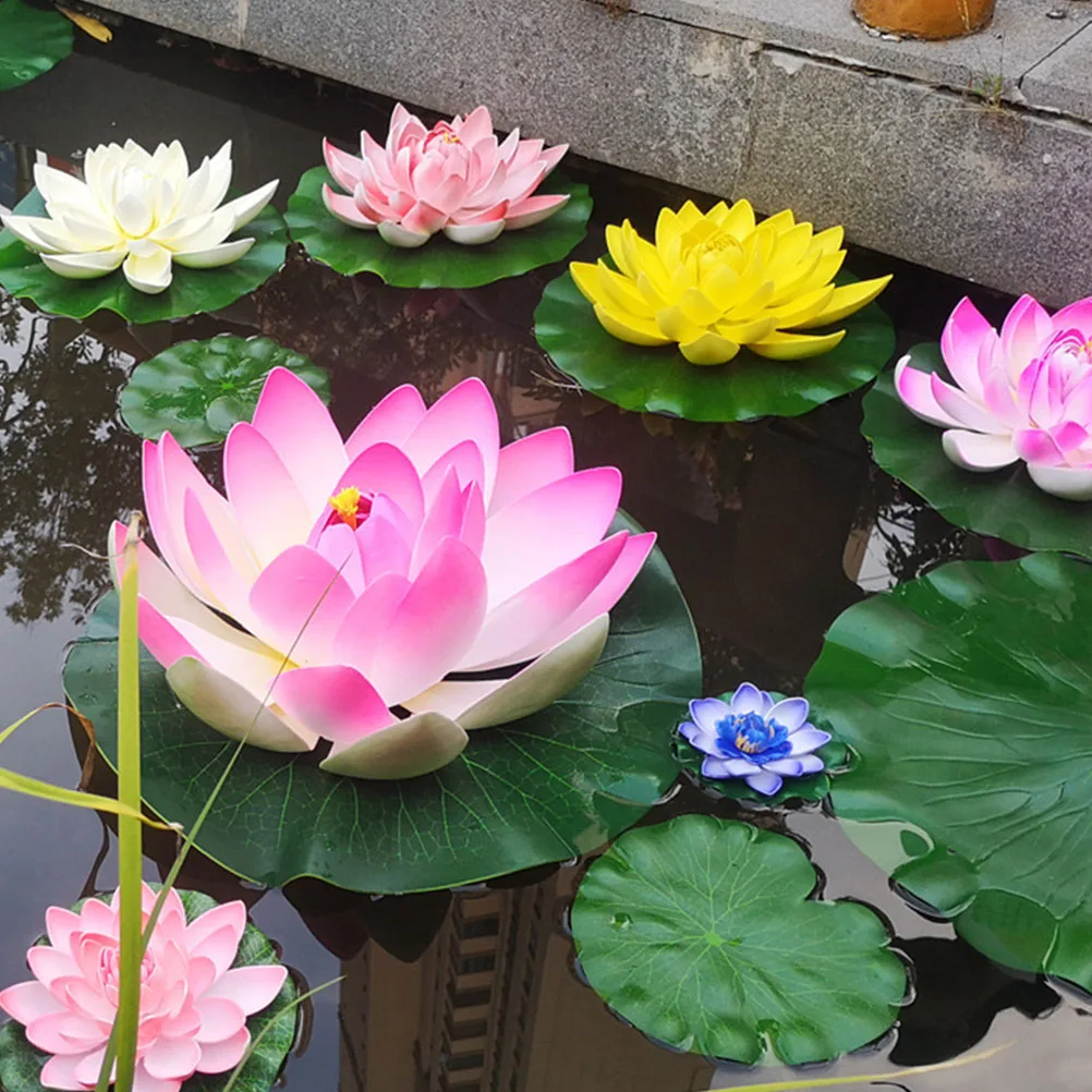 

5 Pcs Decor 17cm Pool Shallow Pink Red Yellow Blue Floating Artificial Floating Water Lily Water Lily Home Garden nament
