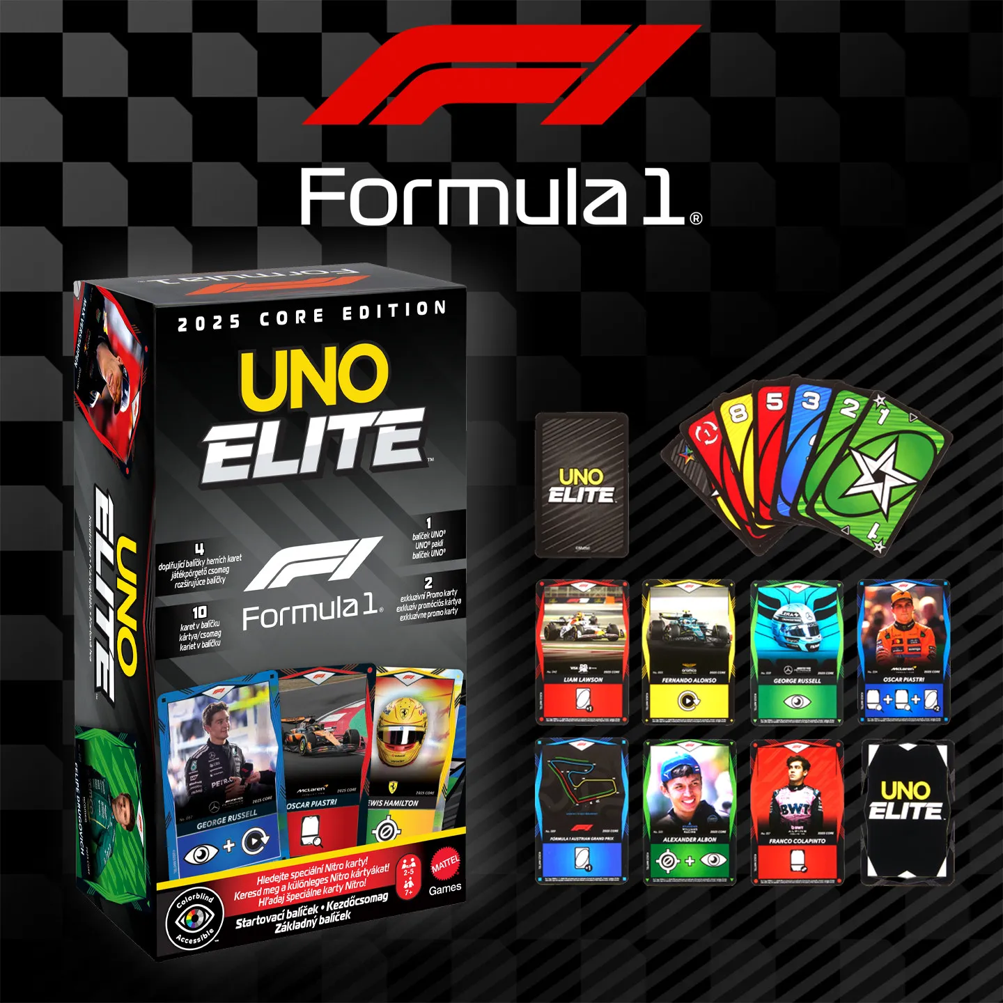 Juego de Cartas Coleccionables UNO Elite HotWheels F1 Racing - Cartas de Juego Premium con Diseños Raros de Autos de Fórmula 1, Juego de Mesa, Regalo, Juguete