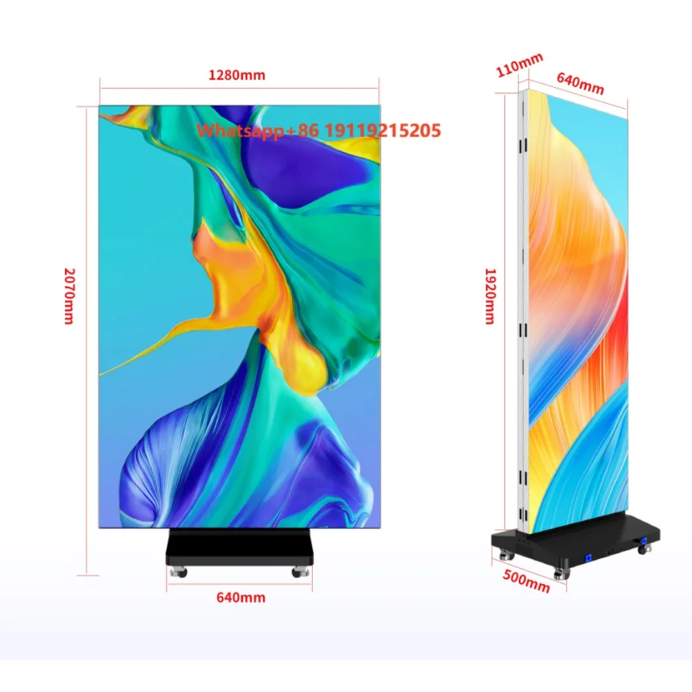 New Design Hot Sale Movable LED Advertising Screen Triple-fold Poster Screen Double Sides Display Screen with Wheels