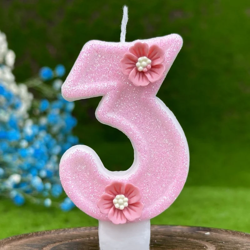 Pink Girl Flower Birthday Number Candle For Cake Decoration Party Supplies Candle Centerpieces Weddings And Stands Lamp Candles