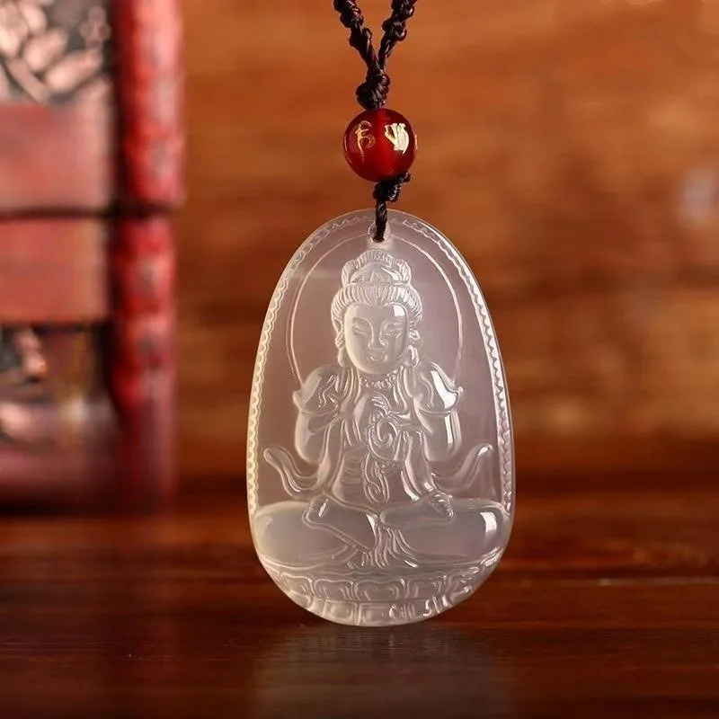 

Natural Ice Chalcedony Pendant, Unisex Ethnic Style Necklace
