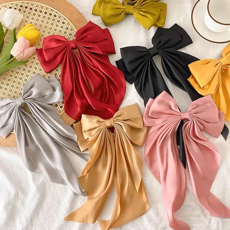 Elegant Hair Clip for Women Bowknot Barrettes Girls Solid Stain Spring Ponytail Clip Headband Hair Accessories Headwear Gift