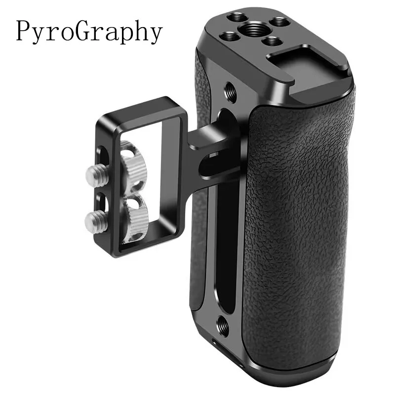 

PyroGraphy Side Handle Grip with Dual 1/4" Mounting Screw&Silicone Hand Grip 1/4"&3/8" Thread Hole Cold Shoe Mount for DSLR Cage