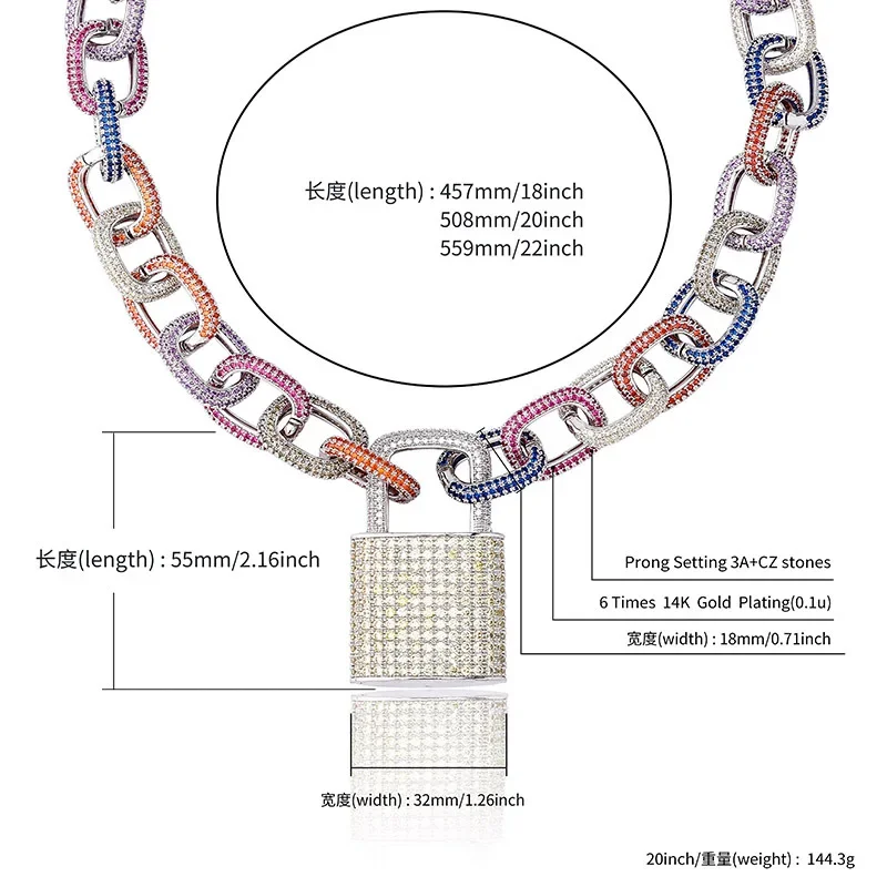 Hip Hop Calw Setting CZ Zircon Stone Bling Iced Out Big O Shape Link Chain Lock Pendnats Necklaces for Men Rapper Jewelry Gift