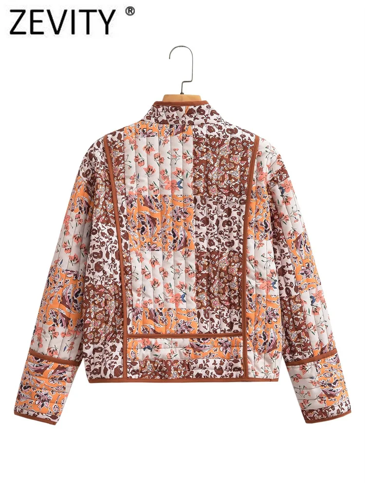 ZEVITY acolchada-Chaqueta de algodón con estampado de flores para mujer, abrigo Vintage con bolsillos, Tops cortos elegantes, CT5796, 2023