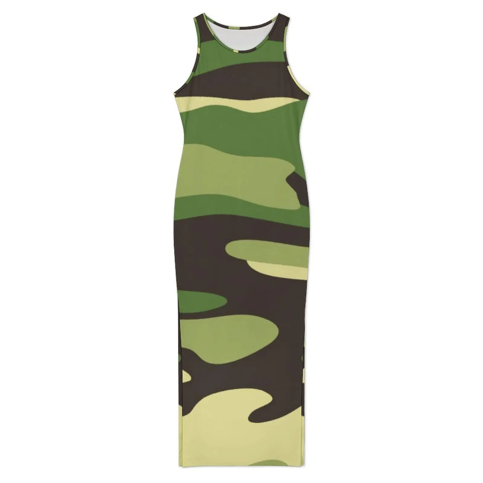 Armee Camo Print Kleid Ärmelloses Wald Multicam Street Style Maxi Kleider Elegante, Figurbetontes Kleid Frauen Muster Übergroßen Vestido