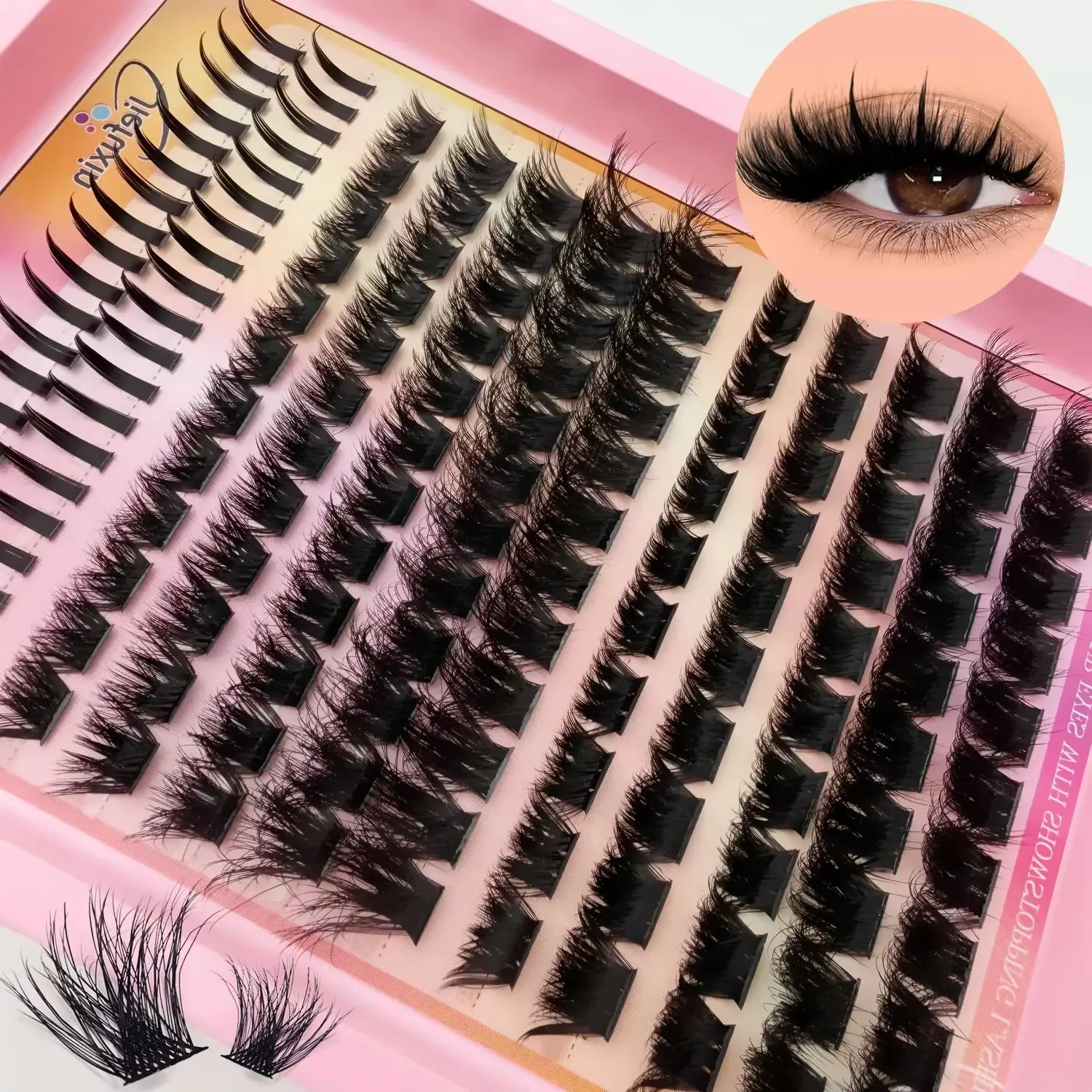 Soft Wispy 3D Faux Mink Lash Clusters Mixed 12 Rows 2 Spikes +10 Volume Density DIY Eyelash Extensions Kit