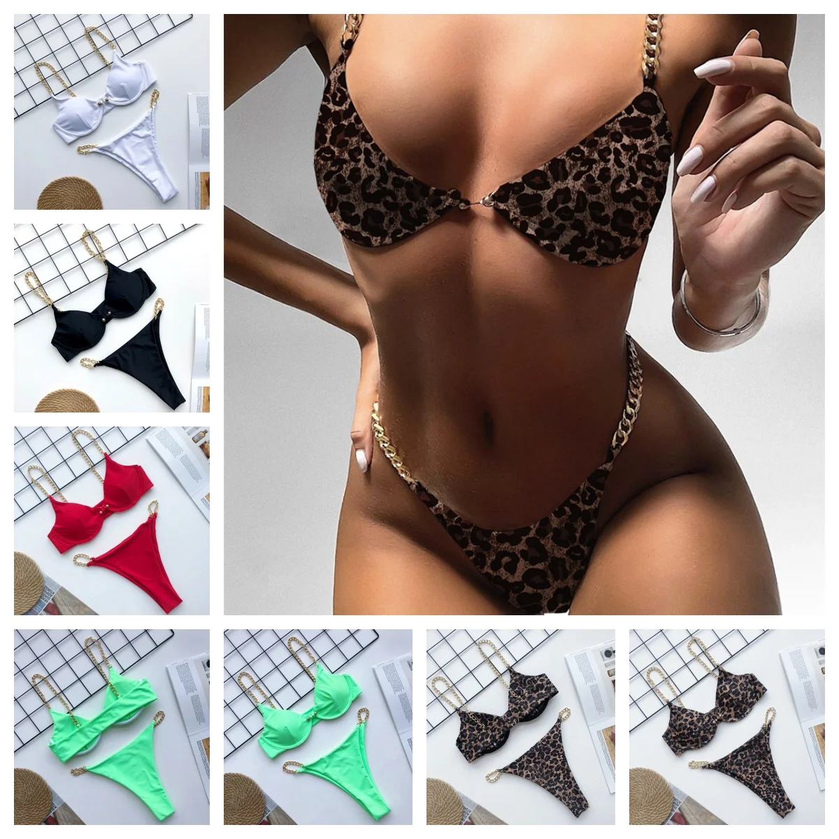 Stampa leopardata Sexy Micro Bikini Set 2024 donne reggiseno imbottito Biquini due pezzi costumi da bagno perizoma costume da bagno brasiliano costume da bagno