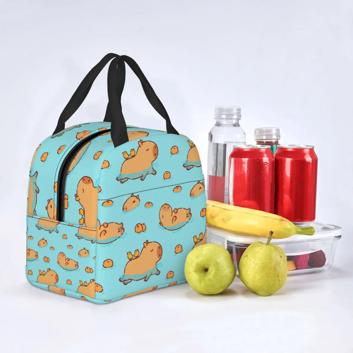 Cute Capybara Swimming Kawaii Capy Animal Merch Lunch Boxes Portable Insulated Canvas Cooler Thermal Food School Tote