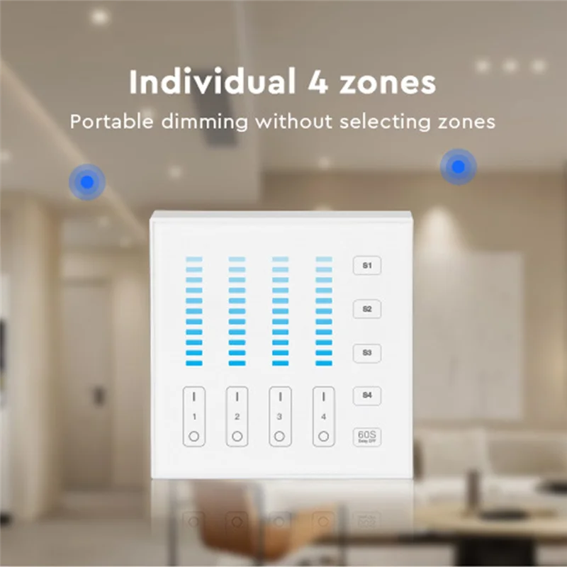A45Z-Miboxer 4-Zone Smart Touch Panel Remote 2.4G RF Wireless Brightness Dimming LED Controller For LED Bulb LED Strip