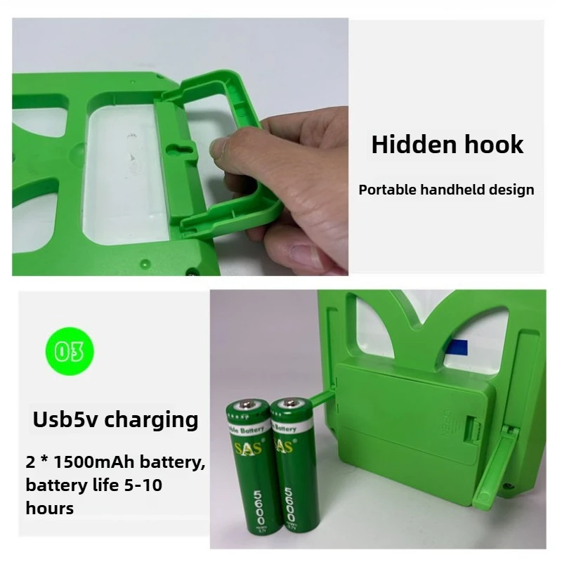 Зеленый портативный солнечный аварийный аккумулятор емкостью 3000 мАч + 2 лампочки, подходит для отключения электроэнергии дома или зоны, принимает базовое необходимое для экстренного использования