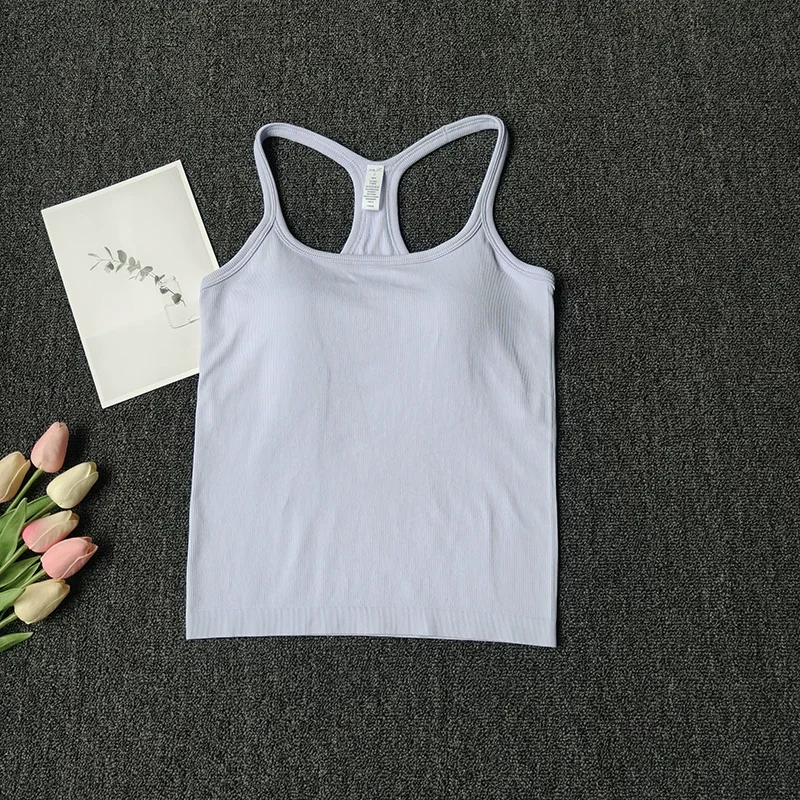 Women's Spaghetti Strap Yoga Tank Top Strappy Back Built-in Padded Bra for Pilates Gym Training