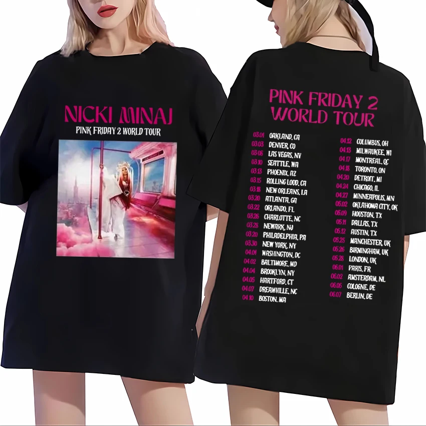 Singer Nicki Minaj Pink Friday 2 World Tour Graphic T Shirt Men Women vintage Hip Hop Short Sleeve Unisex Tee Casual T-shirts