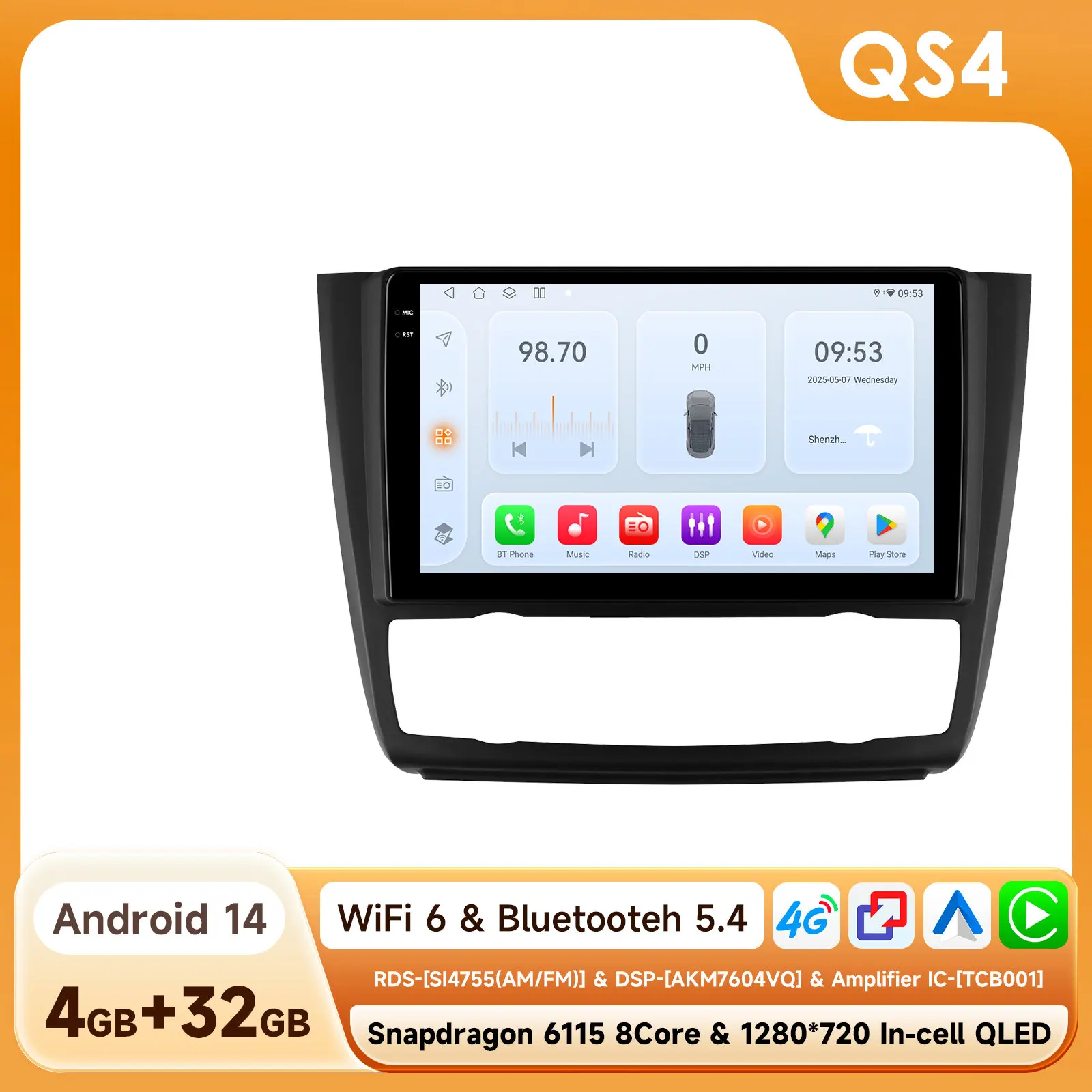 Android 14 Autoradio Voor BMW 1-Serie E87 E81 E82 E88 2004-2011 Auto Multimedia GPS Carplay 4G DSP BT 360 Camera Door Snapdragon6115