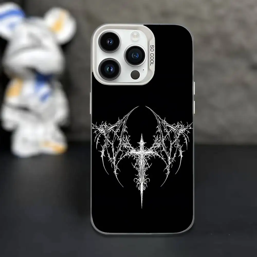 Sigil Cross Gothic Cyber Phone Case For iPhone 16,15,14,13,12,11,Mini,Pro,XS,SE,MAX غطاء أبيض غير لامع مقاوم للصدمات