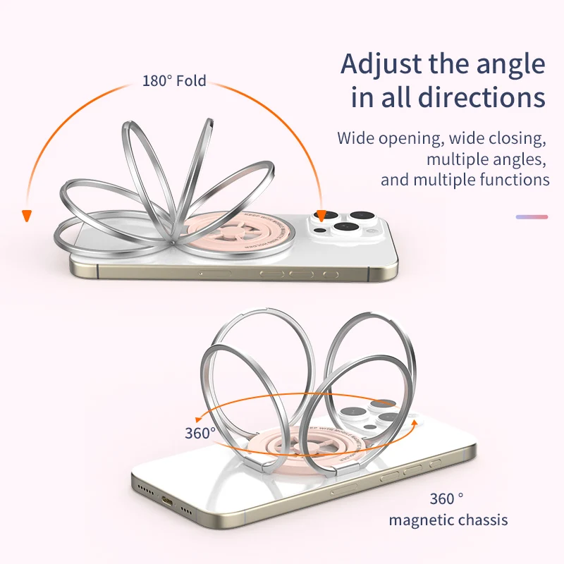 Magnetischer tragbarer Telefonhalter für Magsafe-Halterung, Ring und Ständer, 2-in-1, universeller faltbarer Desktop-Halter aus Metall für Smartphones