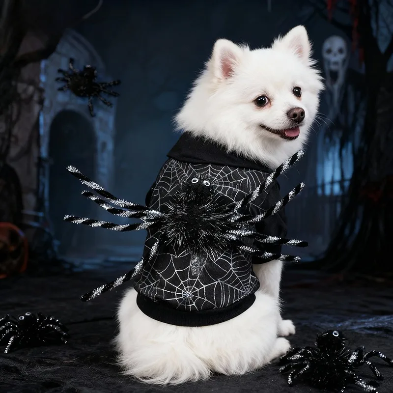 Black Spider Web Dog Coat Halloween Pet Costume Puppy Outfit Holiday Party Layout Decor Accessory