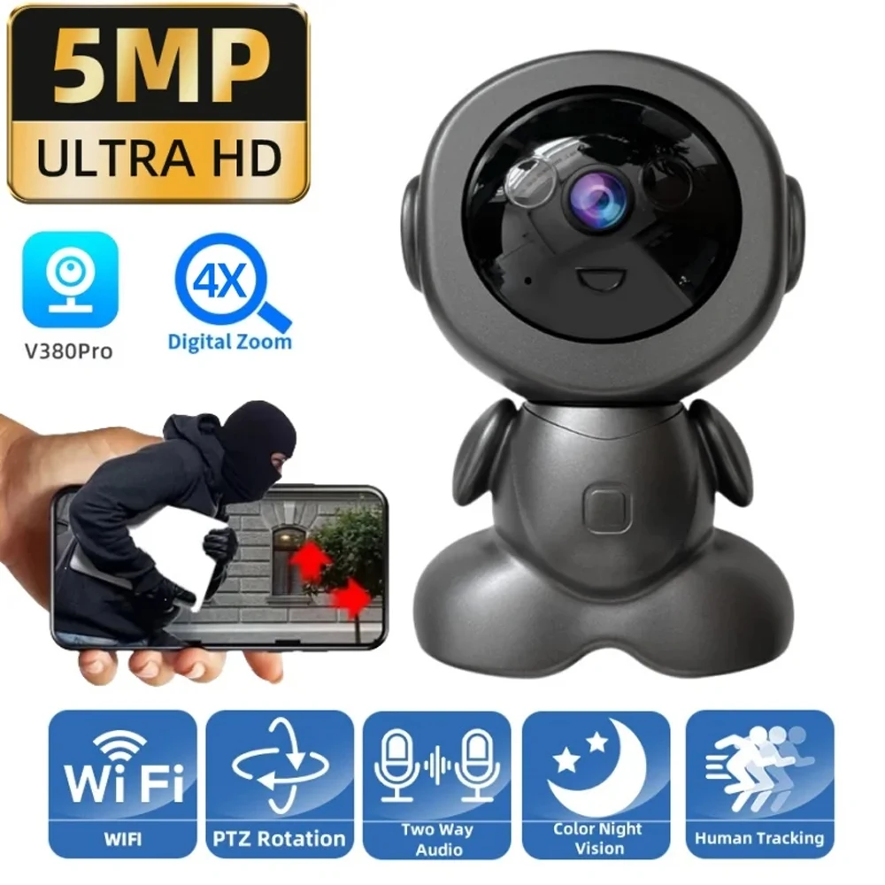 5MP Wifi Robot Camera PTZ Wireless Indoor Home Security Camera CCTV Night Vision Audio Talk Auto Tracking Indoor Baby Monitor