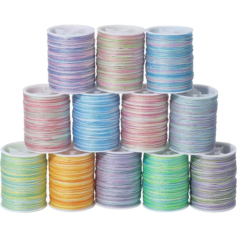 

12 рулонов, 216 м, разноцветный металлический шнур, блестящая нить для вышивки, новогодняя нить, полиэстеровая мишура, блестящая веревка, глиттерные шнуры