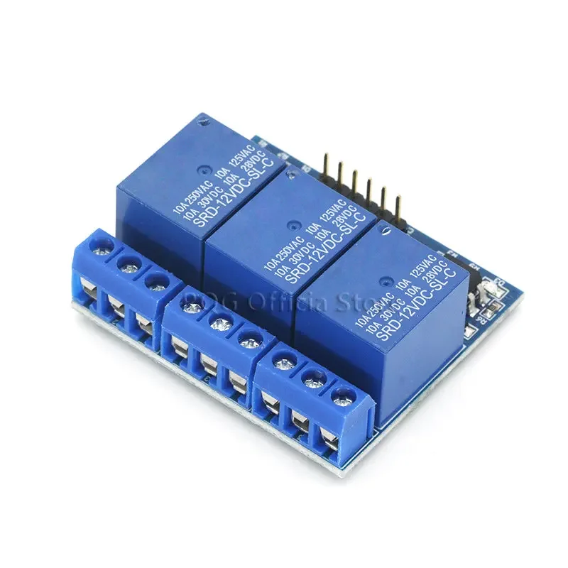 three 3 channel high-voltage relay module with opto-isolated, fully compatible with 3.3V and 12v signal