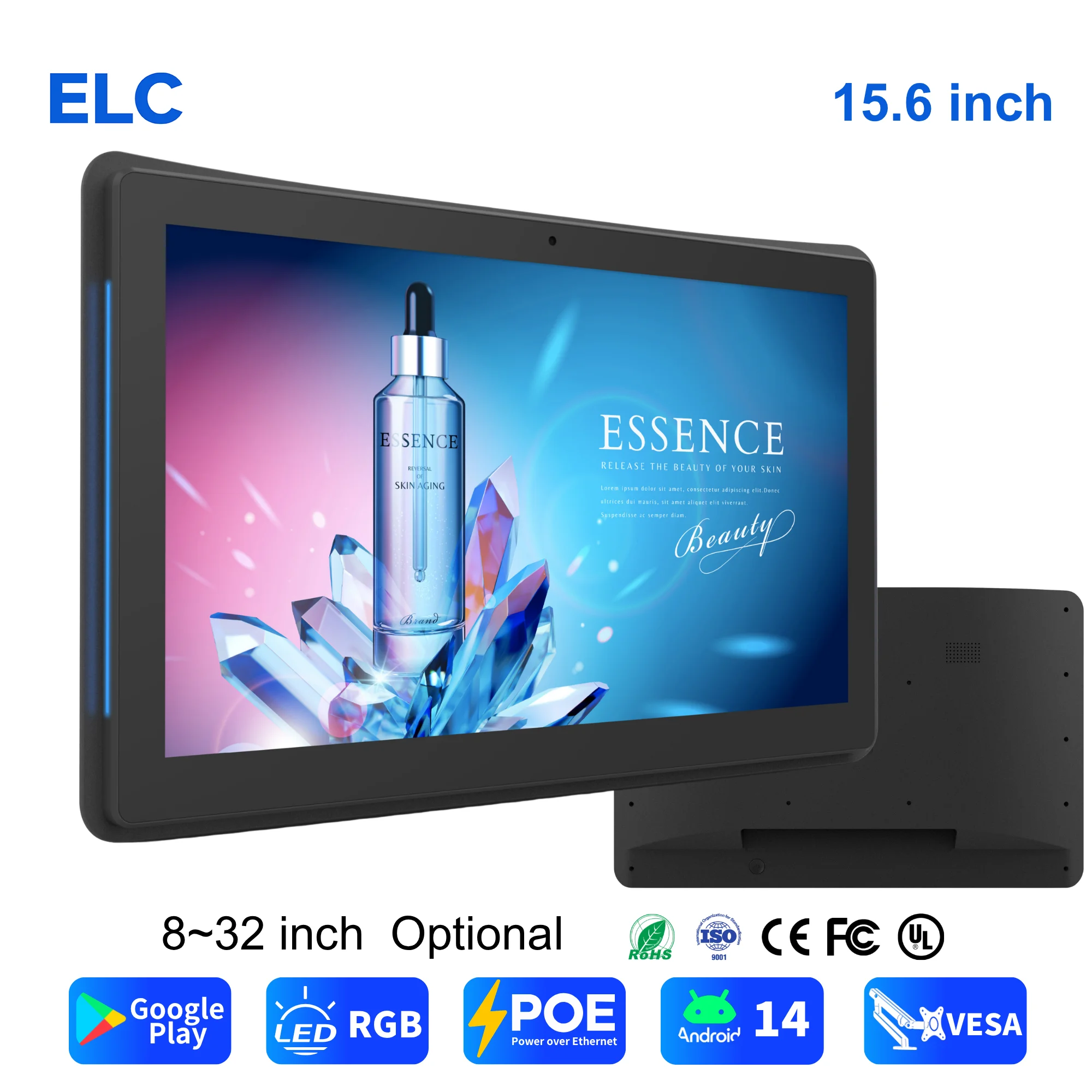 WA1569T 15.6 Inch Rk3576S 4+32GB Android 14 POE Android Tablet Indoor Advertising Touch Display
