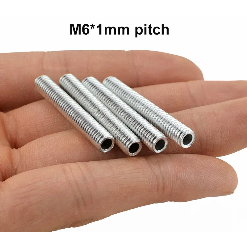 12Pcs M6*1mm Full Tooth Metal Rob Tube Whole Threaded Hollow Tube Tooth Pole, Lighting Accessories Connection Tube