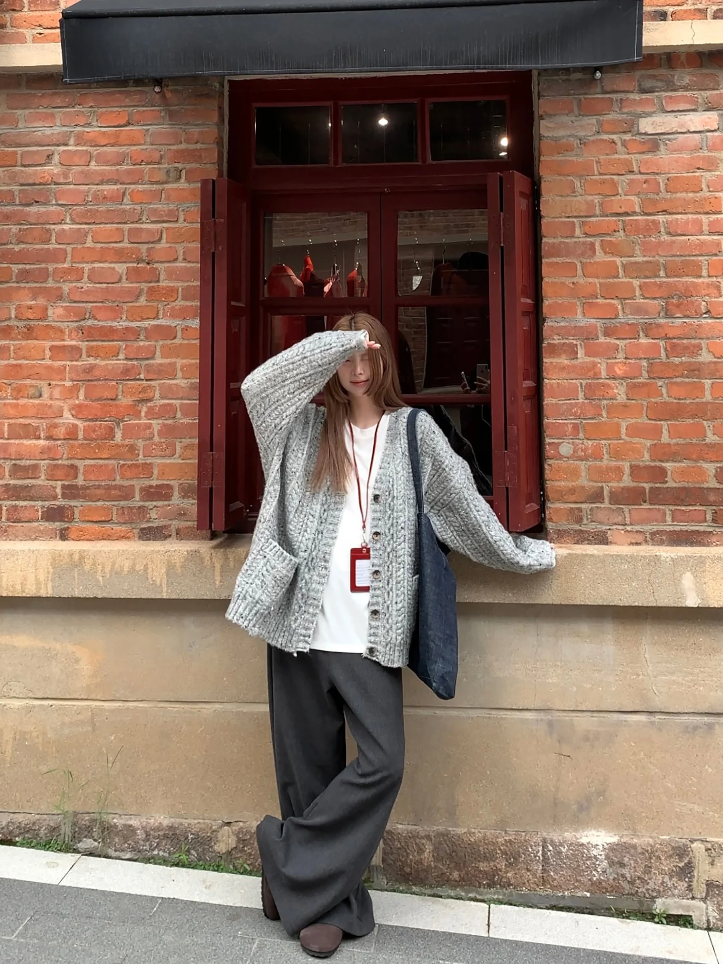 

Ay Long Sve Вязаный открытый кардиган женский Sle Lazy Faion Ранняя осенняя одежда Свободный крой с v-образным вырезом на пуговицах Женский свитер...