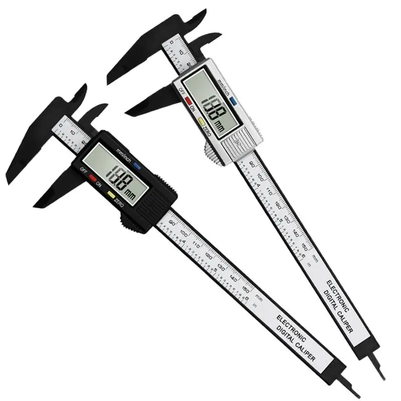 Polegada Digital Eletrônico Pinça de Fibra Carbono Vernier Caliper Calibre Micrômetro Digital Régua Ferramenta Medição 150 mm 100 mm