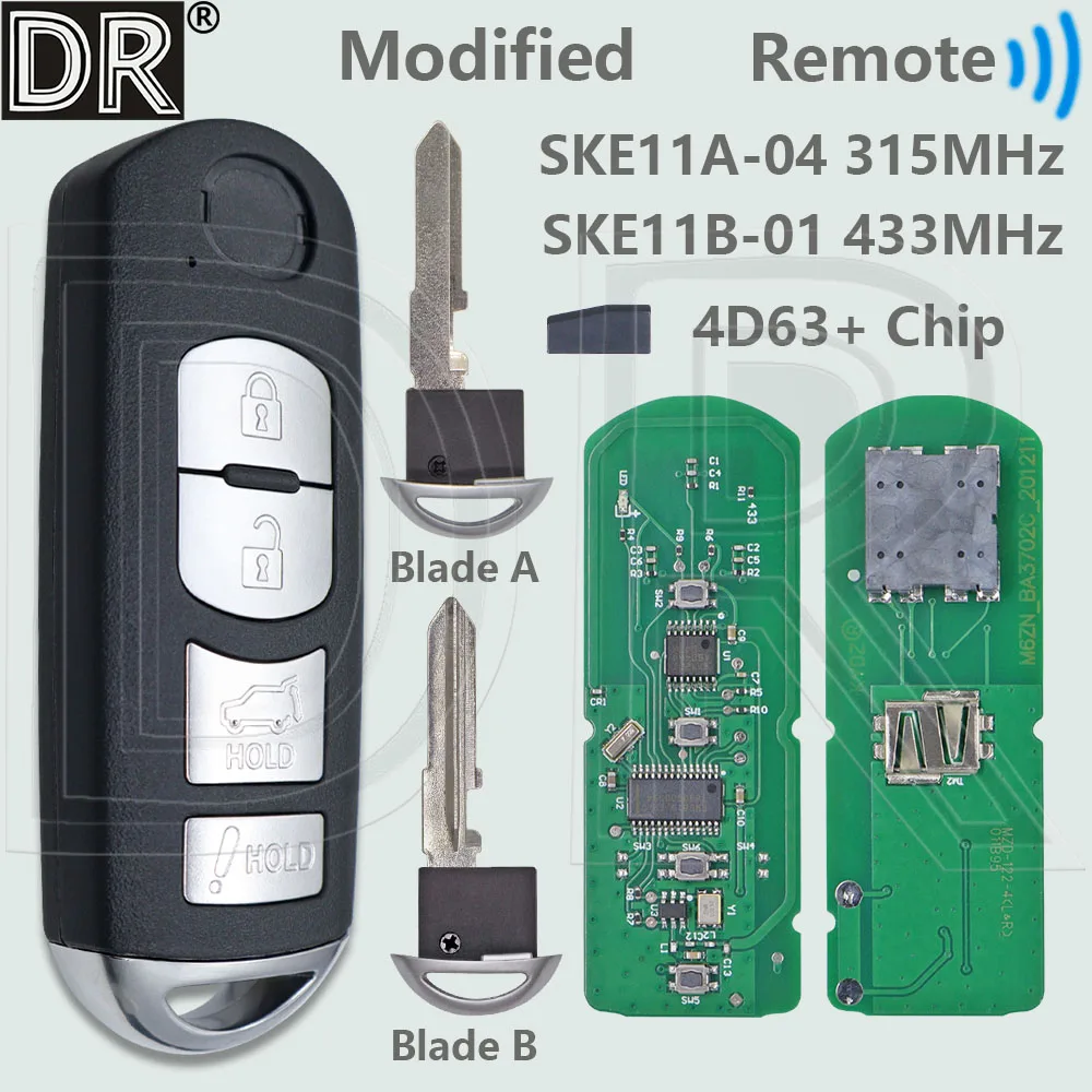 DR Modified SKE11A-04 315MHz SKE11B-01 433MHz 4D63+ Chip Car Remote Control Key For Mazda MX-5 CX-7 CX-9 MIATA 2009-2015