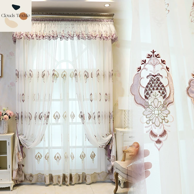 

European Style Princess Embroidered Tulle Voile Sheer Curtains for Living Room Bedroom Dining Luxury Window Curtains Customize